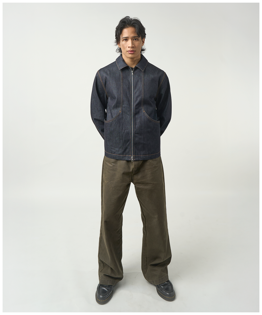 FNT 021AUS Double-Dip Denim Gatherer Jacket – Front Office