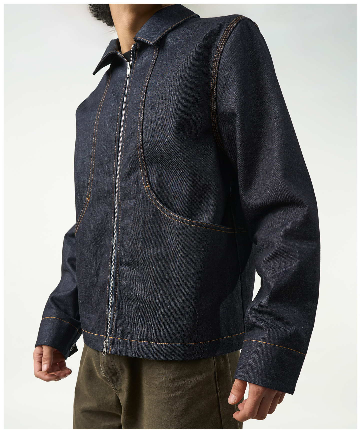 FNT 021 Double-Dip Denim Gatherer Jacket