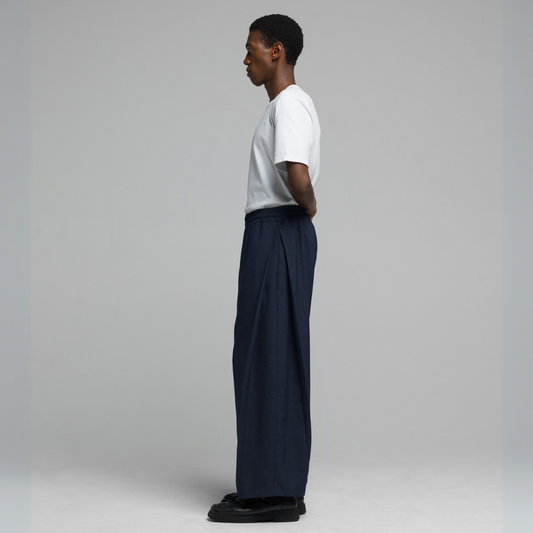 FNT 028 Navy Side-pleated Trackpants