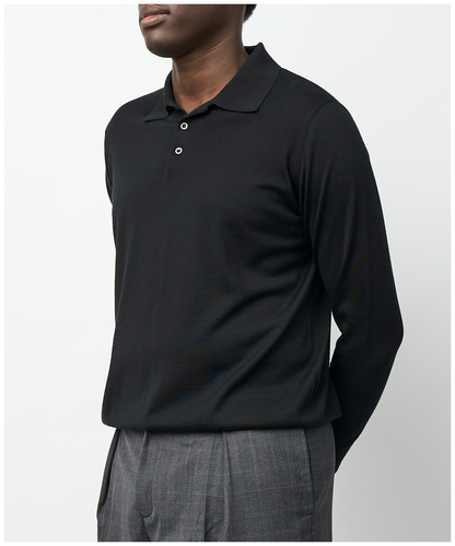 FNT 015 Merino Polo Long Sleeve (Black)