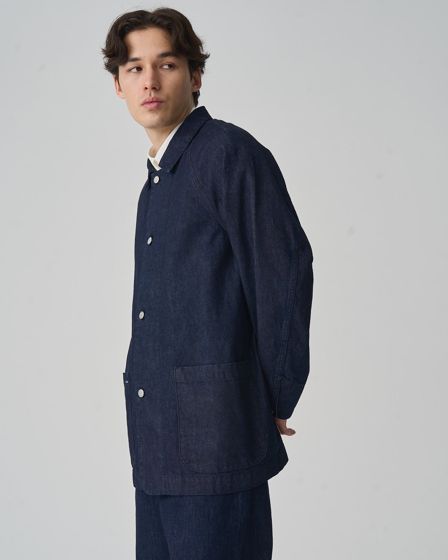 FGN 008UK Soft Denim Chore Coat (Indigo Cotton)