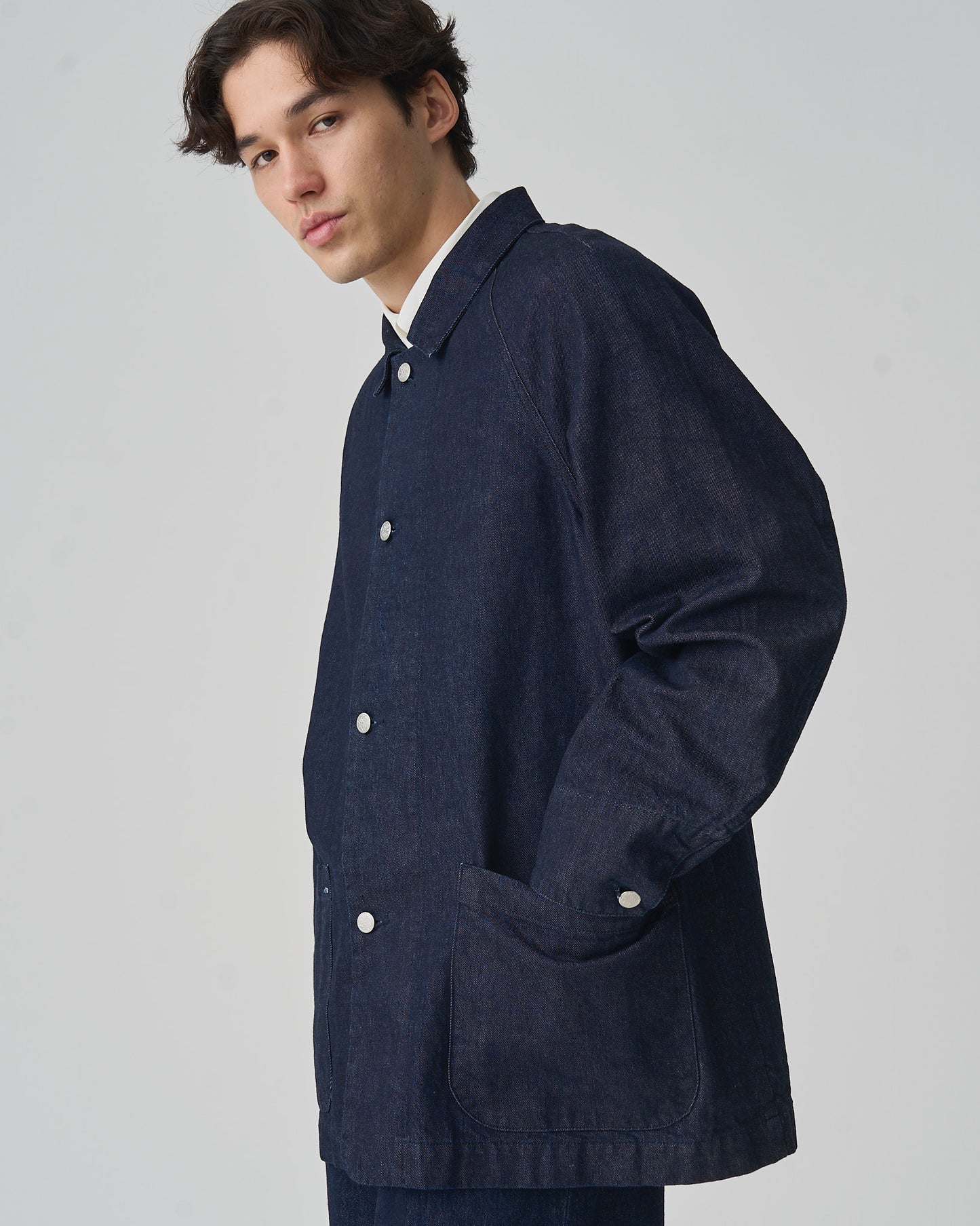 FGN 008UK Soft Denim Chore Coat (Indigo Cotton)
