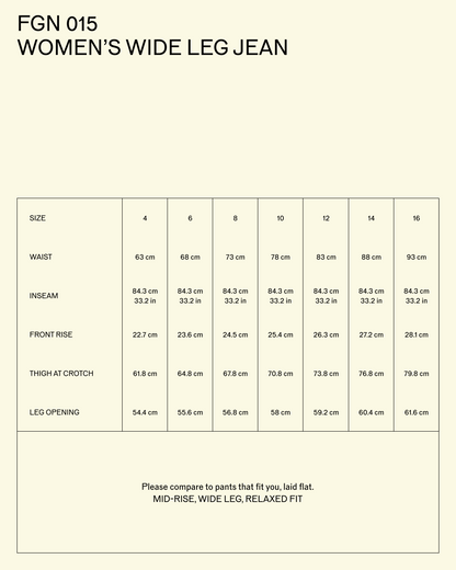 FGN 015AUS Women's Wide Jean (Indigo Cotton/Washi Paper)