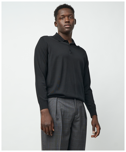 FNT 015 Merino Polo Long Sleeve (Black)