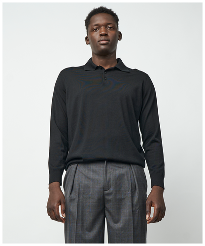 FNT 015 Merino Polo Long Sleeve (Black)