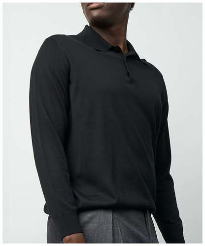 FNT 015 Merino Polo Long Sleeve (Black)