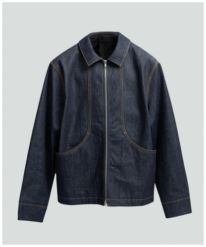 FNT 021 Double-Dip Denim Gatherer Jacket – Front Office FNT 021 Double-Dip Denim Gatherer Jacket – Front Office