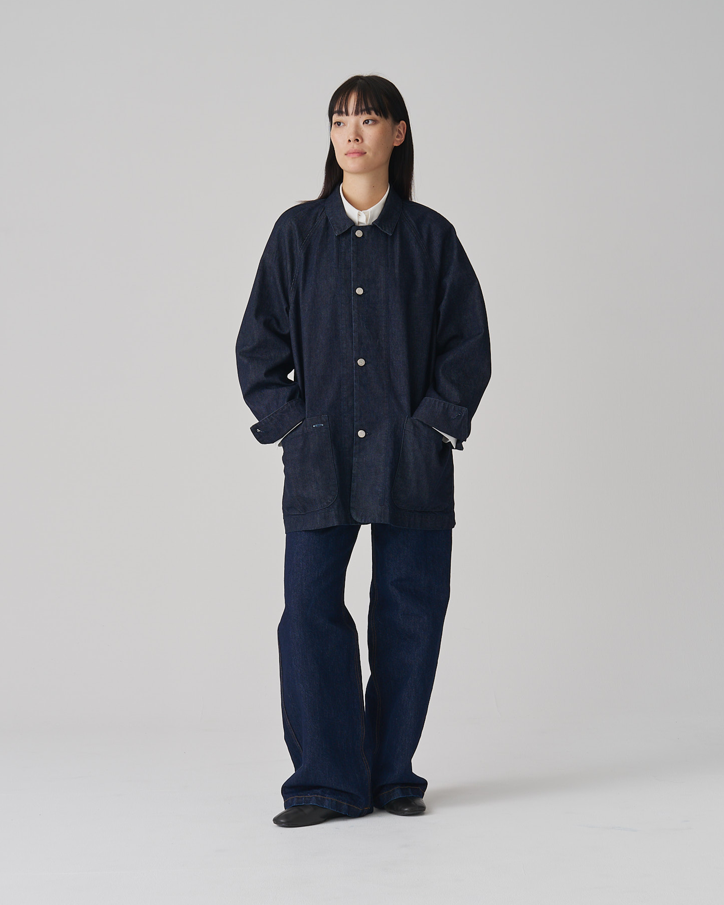 FGN 008UK Soft Denim Chore Coat (Indigo Cotton) image 3